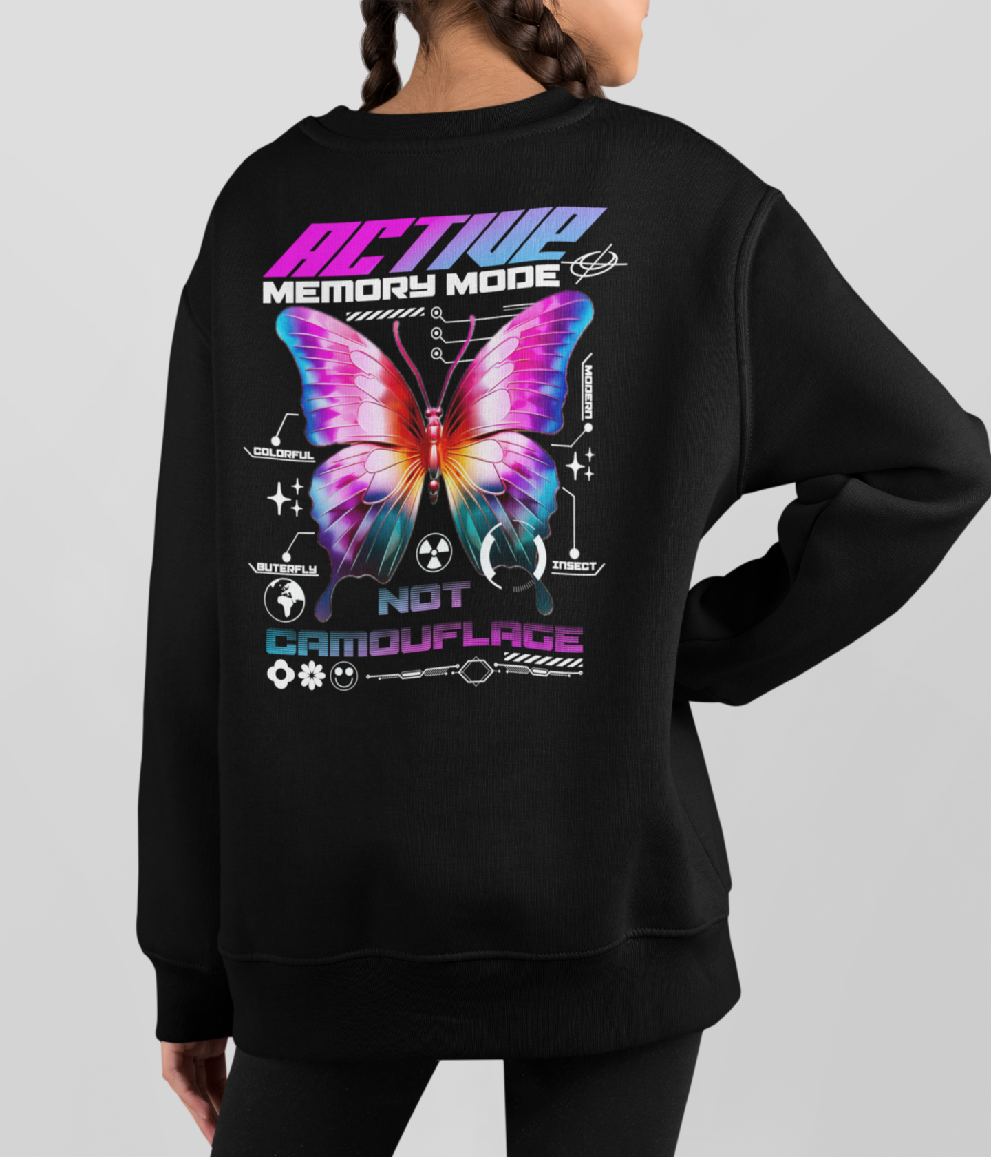 Mädchen Sweatshirt- Active Memory Mode- Zweiseitiger Druck